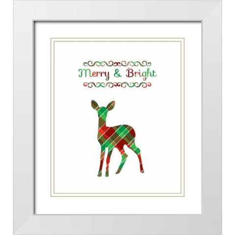 Plaid Deer Merry and Bright White Modern Wood Framed Art Print with Double Matting by Moss, Tara