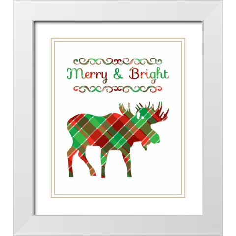 Plaid Moose Merry and Bright White Modern Wood Framed Art Print with Double Matting by Moss, Tara