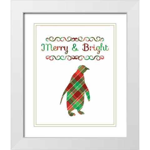 Plaid Penguin Merry and Bright White Modern Wood Framed Art Print with Double Matting by Moss, Tara
