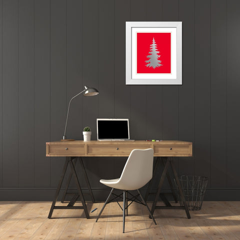 Silver Tree on Red White Modern Wood Framed Art Print with Double Matting by Moss, Tara