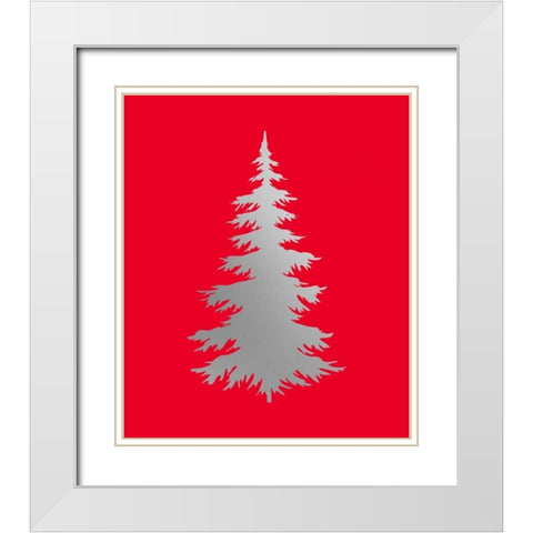 Silver Tree on Red White Modern Wood Framed Art Print with Double Matting by Moss, Tara