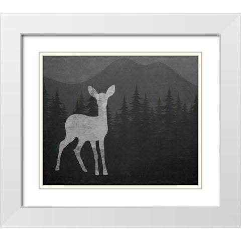 Chalkboard Deer White Modern Wood Framed Art Print with Double Matting by Moss, Tara