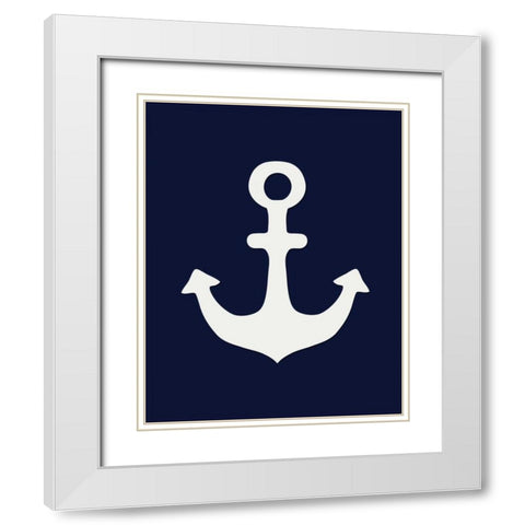 White Anchor on Blue White Modern Wood Framed Art Print with Double Matting by Moss, Tara