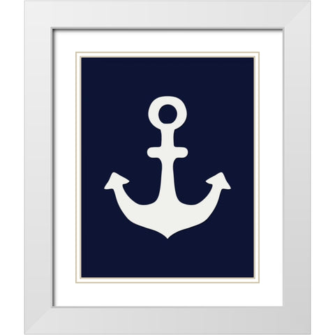 White Anchor on Blue White Modern Wood Framed Art Print with Double Matting by Moss, Tara