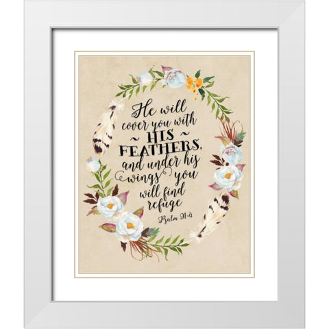 Psalm 91 - 4 Tribal Wreath White Modern Wood Framed Art Print with Double Matting by Moss, Tara