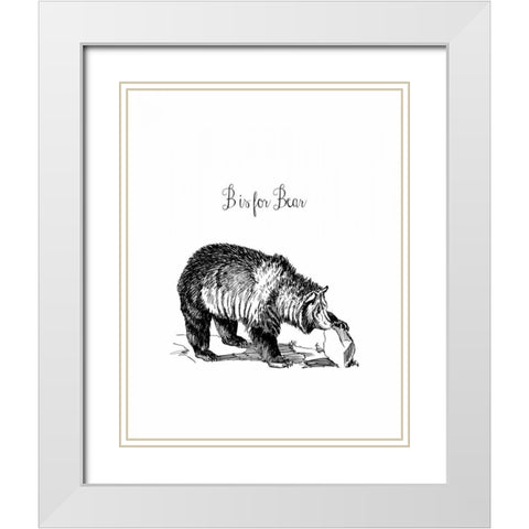 B is for Bear White Modern Wood Framed Art Print with Double Matting by Moss, Tara