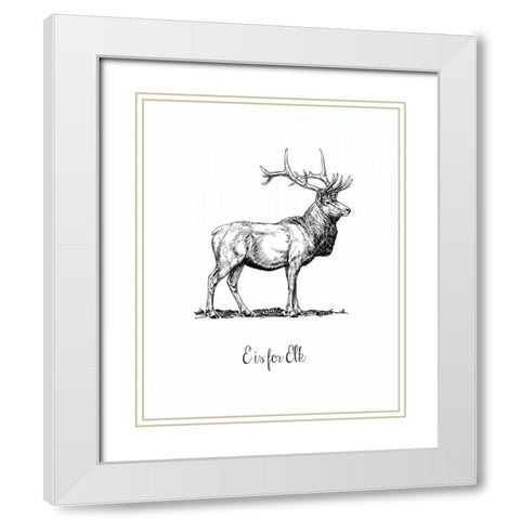 E is for Elk White Modern Wood Framed Art Print with Double Matting by Moss, Tara