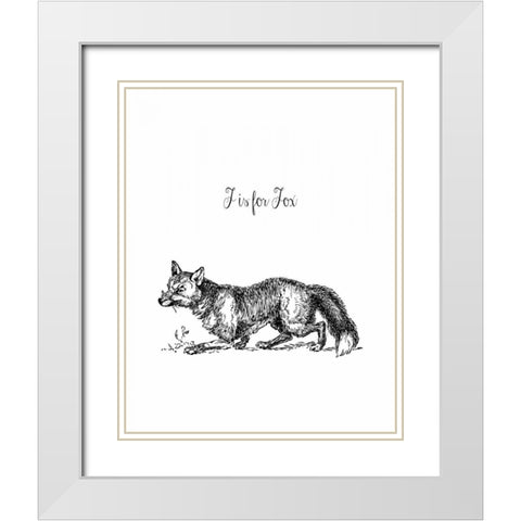 F is for Fox White Modern Wood Framed Art Print with Double Matting by Moss, Tara