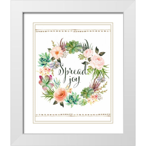 Spread Joy Wreath White Modern Wood Framed Art Print with Double Matting by Moss, Tara