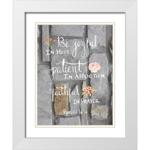Romans 12:12 Brick II White Modern Wood Framed Art Print with Double Matting by Moss, Tara