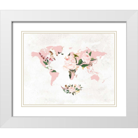 Floral Watercolor Map White Modern Wood Framed Art Print with Double Matting by Moss, Tara