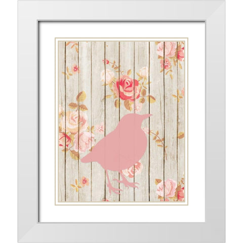 Pink Bird Floral White Modern Wood Framed Art Print with Double Matting by Moss, Tara