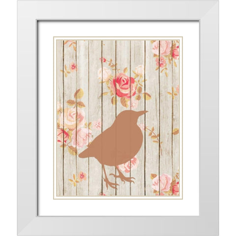 Brown Bird Floral White Modern Wood Framed Art Print with Double Matting by Moss, Tara