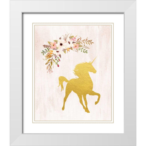 Gold Unicorn Floral White Modern Wood Framed Art Print with Double Matting by Moss, Tara