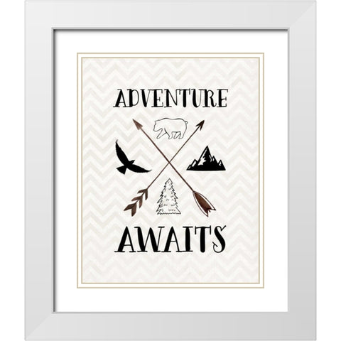 Adventure Awaits White Modern Wood Framed Art Print with Double Matting by Moss, Tara