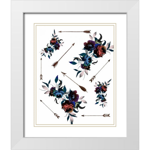 Florals and Arrows Watercolor White Modern Wood Framed Art Print with Double Matting by Moss, Tara