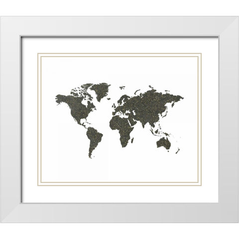 World Map Chalkboard and Gold  White Modern Wood Framed Art Print with Double Matting by Moss, Tara