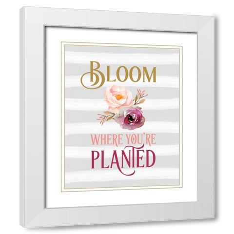 Bloom Watercolor Flowers White Modern Wood Framed Art Print with Double Matting by Moss, Tara