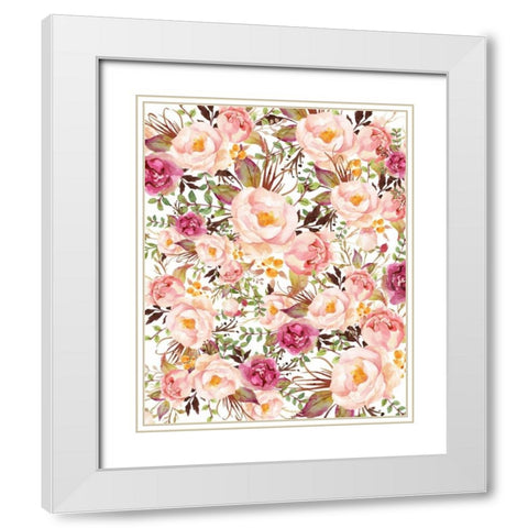 Blush Pink Floral Collage White Modern Wood Framed Art Print with Double Matting by Moss, Tara