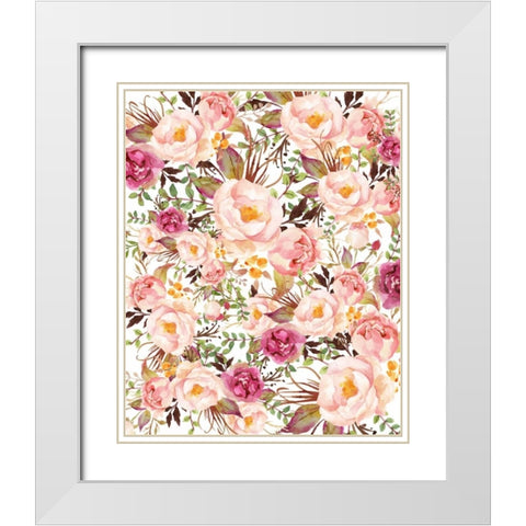 Blush Pink Floral Collage White Modern Wood Framed Art Print with Double Matting by Moss, Tara