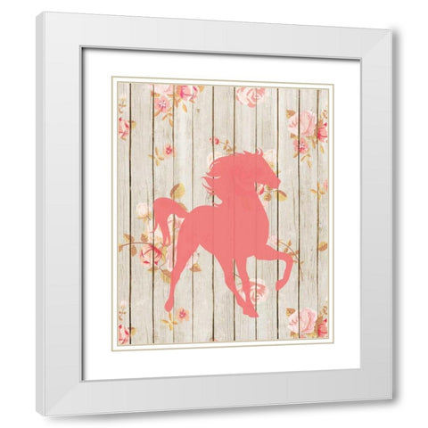 Pink Horse Floral Wood White Modern Wood Framed Art Print with Double Matting by Moss, Tara