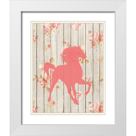 Pink Horse Floral Wood White Modern Wood Framed Art Print with Double Matting by Moss, Tara