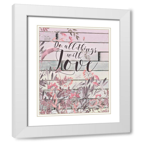 Love Floral Watercolor Wood White Modern Wood Framed Art Print with Double Matting by Moss, Tara