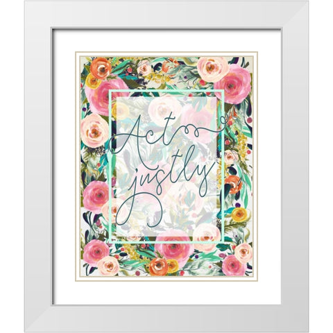 Act Justly White Modern Wood Framed Art Print with Double Matting by Moss, Tara