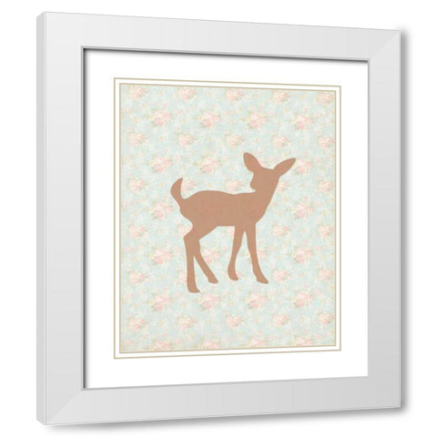 Fawn on Floral White Modern Wood Framed Art Print with Double Matting by Moss, Tara