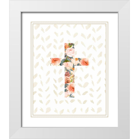 Orange Floral Cross White Modern Wood Framed Art Print with Double Matting by Moss, Tara