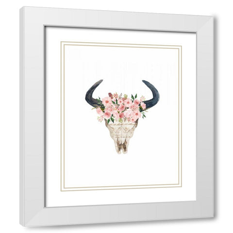 Pink Floral Bull Skull White Modern Wood Framed Art Print with Double Matting by Moss, Tara