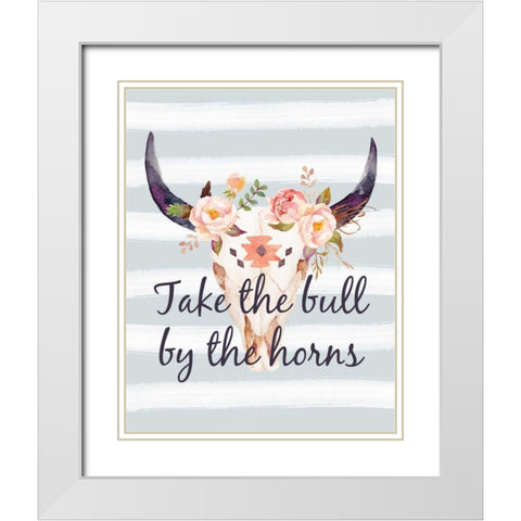 Bull Skull on Stripes III White Modern Wood Framed Art Print with Double Matting by Moss, Tara