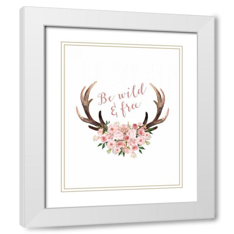 Pink Floral Antlers White Modern Wood Framed Art Print with Double Matting by Moss, Tara