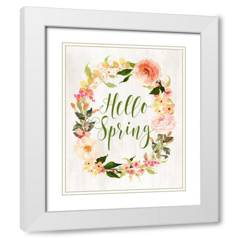 Hello Spring Wreath II White Modern Wood Framed Art Print with Double Matting by Moss, Tara