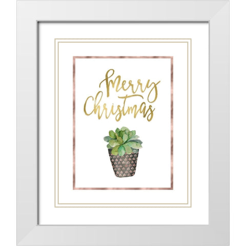 Merry Christmas Succulent White Modern Wood Framed Art Print with Double Matting by Moss, Tara