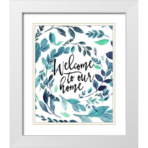 Welcome to Our Home - Blue White Modern Wood Framed Art Print with Double Matting by Moss, Tara