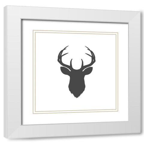 Charcoal Deer Head White Modern Wood Framed Art Print with Double Matting by Moss, Tara
