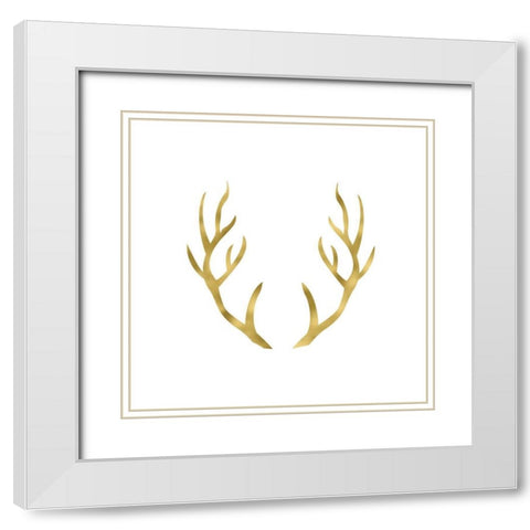 Gold Antlers White Modern Wood Framed Art Print with Double Matting by Moss, Tara