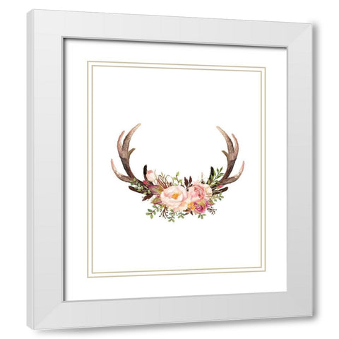 Floral Antlers White Modern Wood Framed Art Print with Double Matting by Moss, Tara