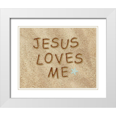 Jesus Loves Me Sand White Modern Wood Framed Art Print with Double Matting by Moss, Tara