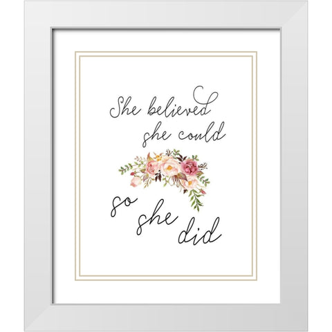 So She Did Floral White Modern Wood Framed Art Print with Double Matting by Moss, Tara