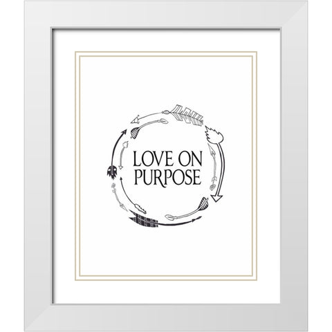 Love on Purpose Wreath White Modern Wood Framed Art Print with Double Matting by Moss, Tara