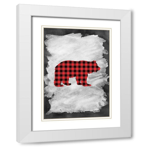 Plaid Bear White Modern Wood Framed Art Print with Double Matting by Moss, Tara