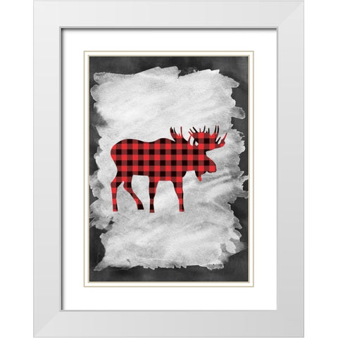 Plaid Moose White Modern Wood Framed Art Print with Double Matting by Moss, Tara