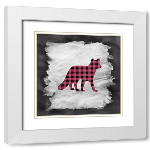 Pink Plaid Fox White Modern Wood Framed Art Print with Double Matting by Moss, Tara