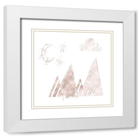 Moon and Mountains Pink White Modern Wood Framed Art Print with Double Matting by Moss, Tara