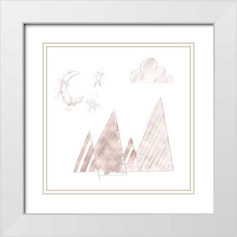 Moon and Mountains Pink White Modern Wood Framed Art Print with Double Matting by Moss, Tara