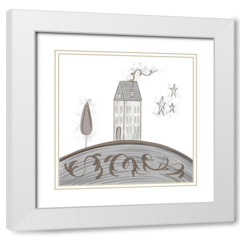 Primitive House on Hill White Modern Wood Framed Art Print with Double Matting by Moss, Tara