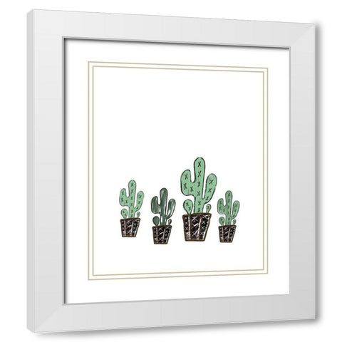 Cactus Set White Modern Wood Framed Art Print with Double Matting by Moss, Tara