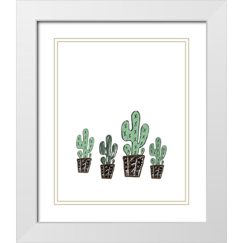 Cactus Set White Modern Wood Framed Art Print with Double Matting by Moss, Tara